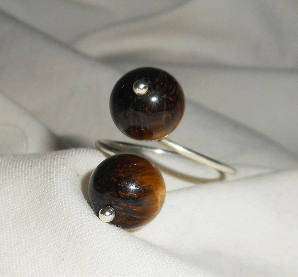 Original 925 silverring med bruna tiger eye stenar