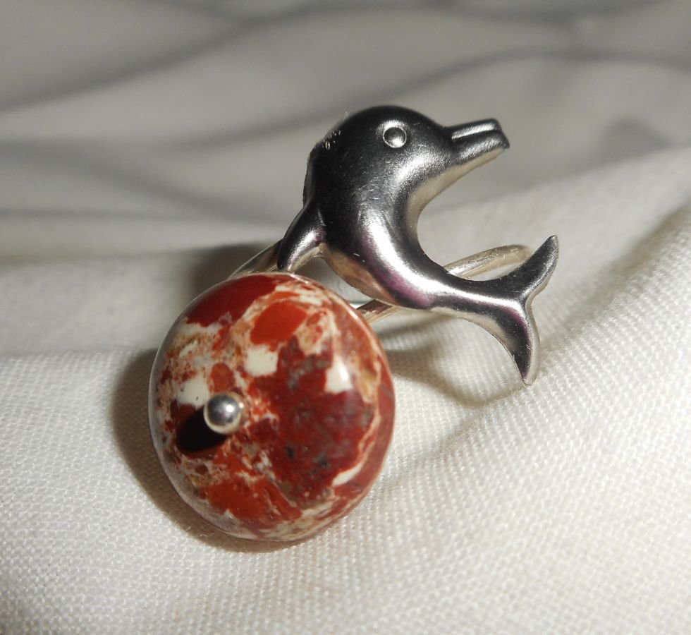 Original 925 silverring med jaspissten och delfin