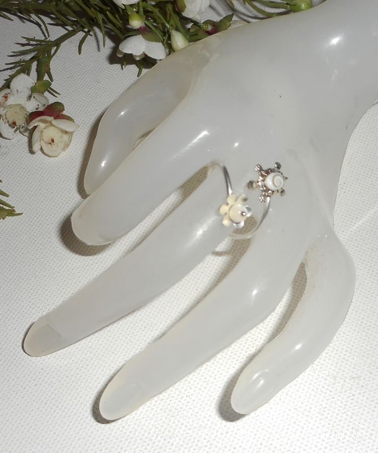 Original 925 silverring med vit St Lucia ögat sköldpadda och pärlemor