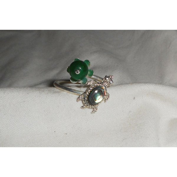 Original 925 silver ring med abalone sköldpadda och grön jade sten