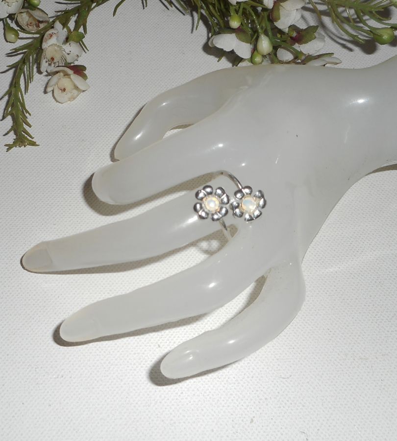 Original 925 silverring med blommor och vit Swarovski-kristall