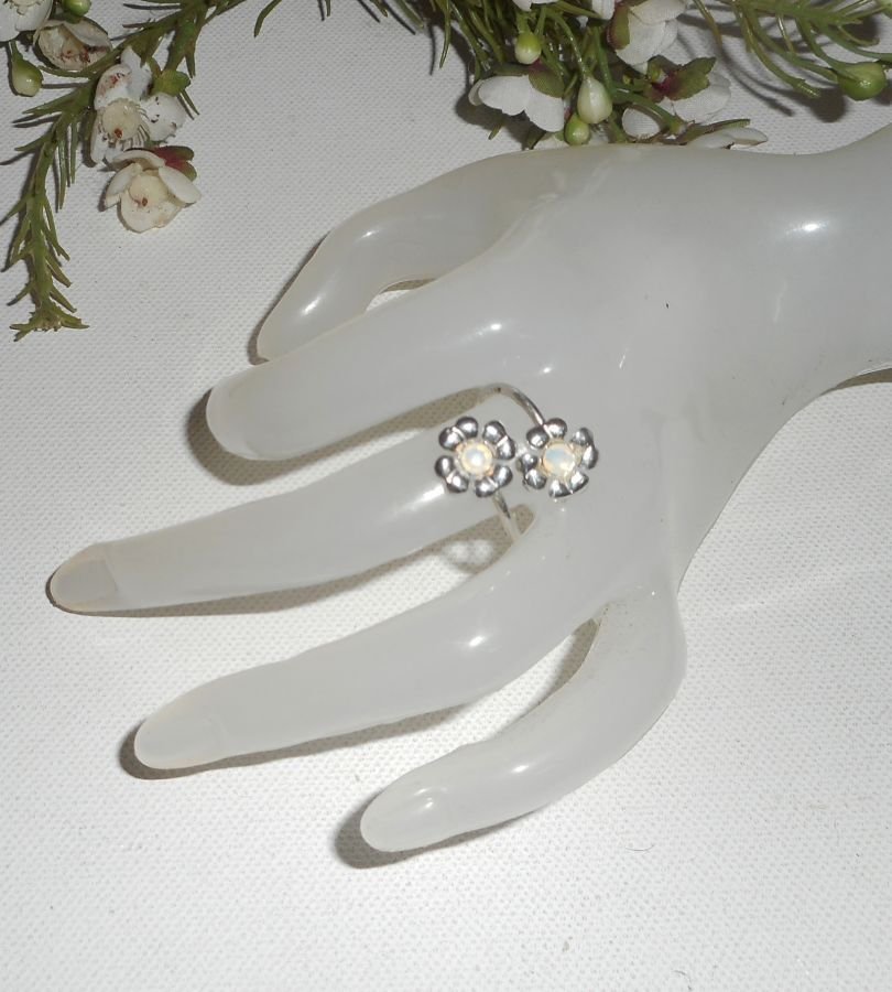 Original 925 silverring med blommor och vit Swarovski-kristall