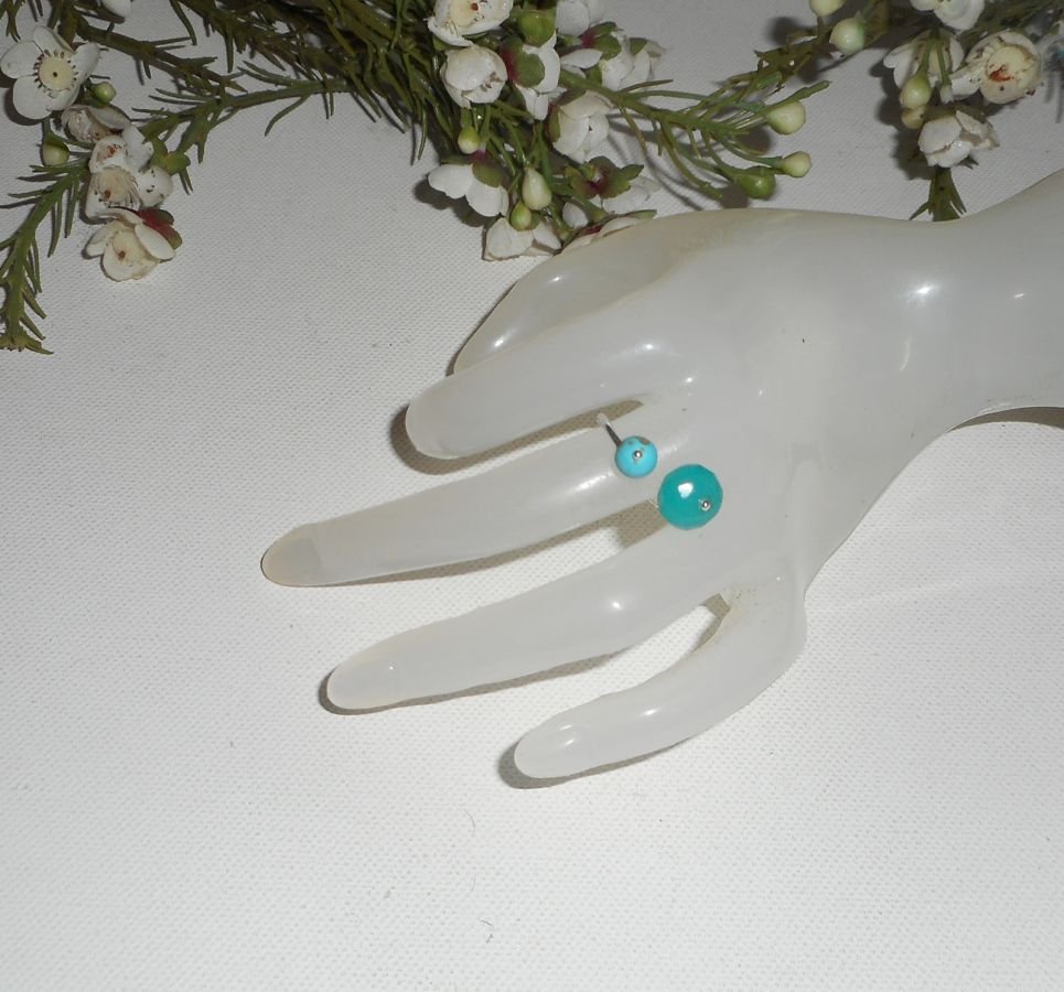 Original dubbel blå stenring i jade och turkenit och 925 silver