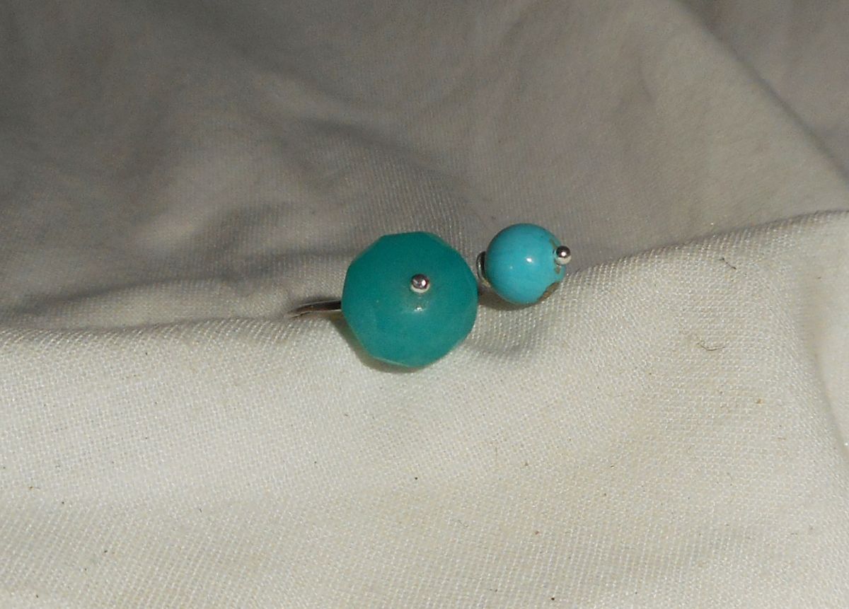 Original dubbel blå stenring i jade och turkenit och 925 silver