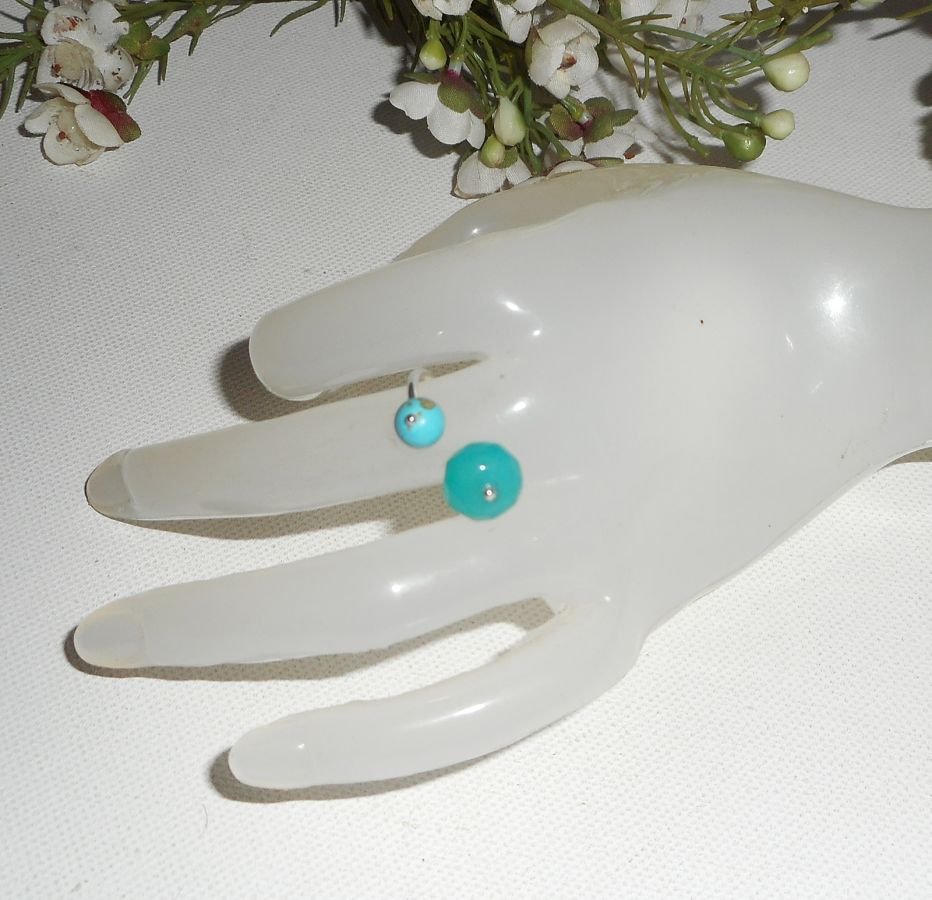 Original dubbel blå stenring i jade och turkenit och 925 silver