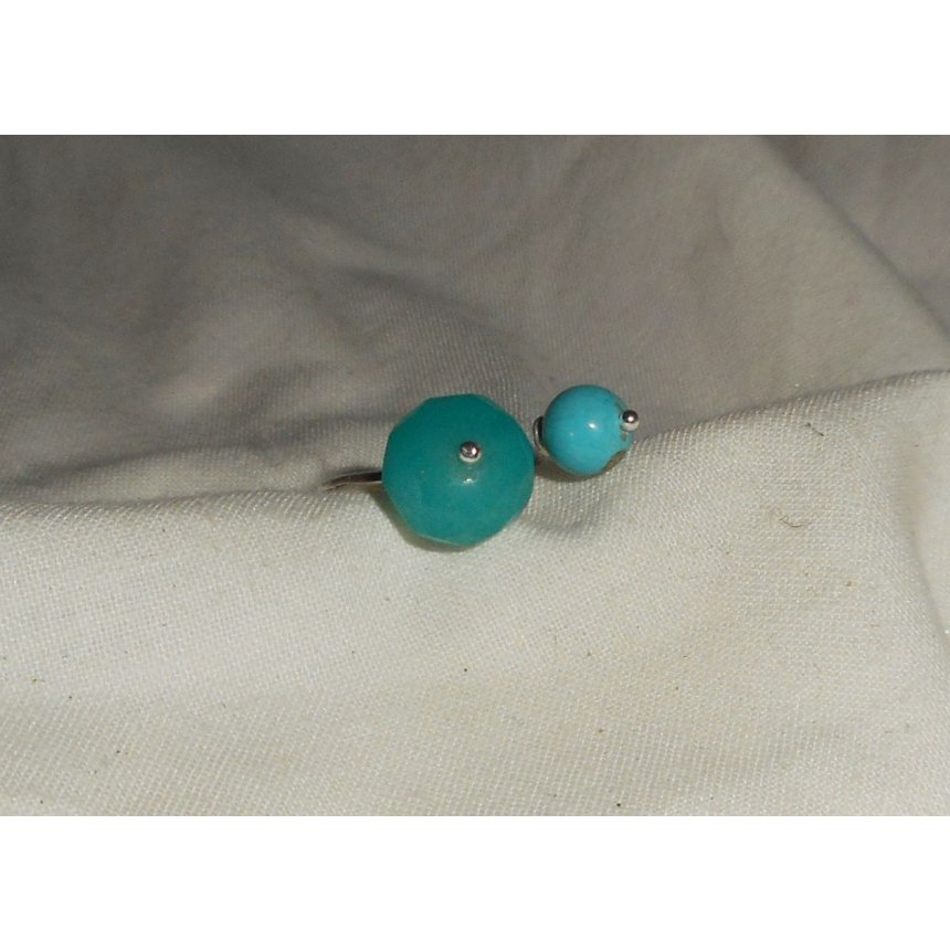 Original dubbel blå stenring i jade och turkenit och 925 silver