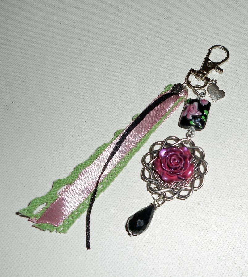 Väska/keyring smycken med glaspärlor och kaméer med band