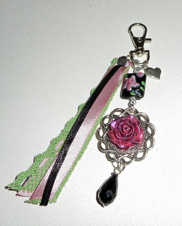 Väska/keyring smycken med glaspärlor och kaméer med band