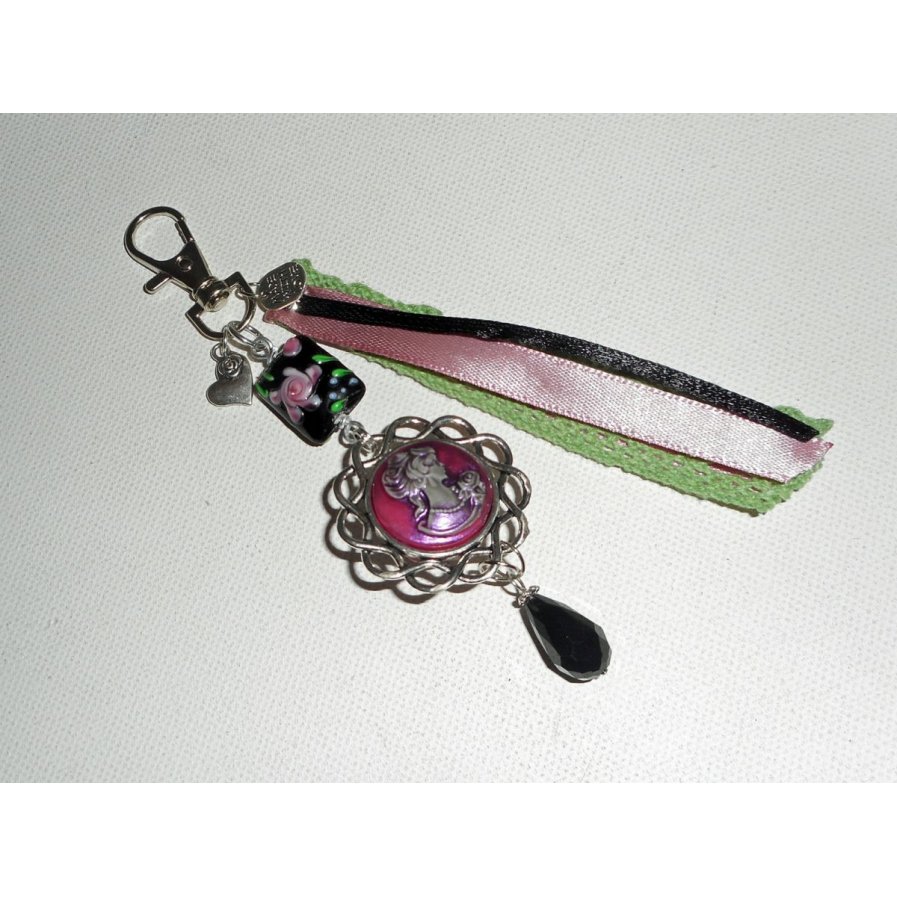 Väska/keyring smycken med glaspärlor och kaméer med band