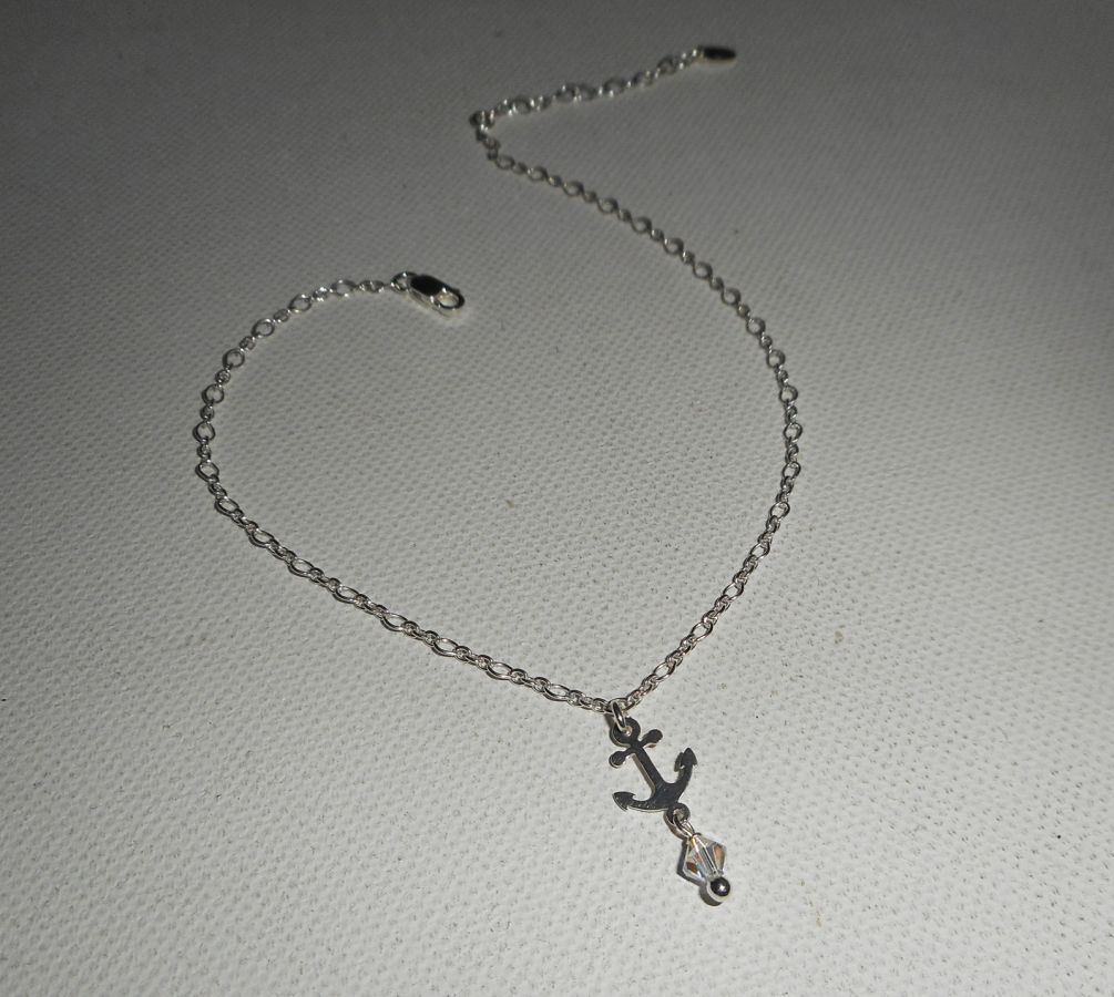 Ankararmband/ankelkedja med kristallankare och snurrande topp på 925 silverkedja