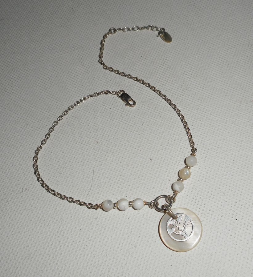 Original 925 silver armband/ankelkedja med pärlemor och livets träd