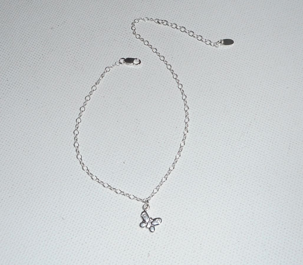 Ankelarmband med fjäril på kedja i 925 silver