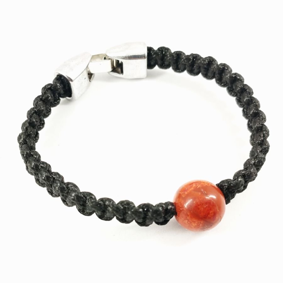 Armband i vävt rep med orange gorgonpärla