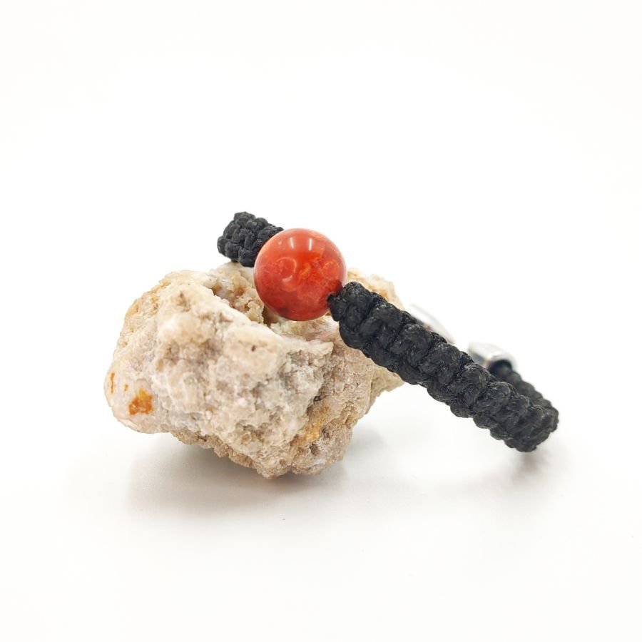 Armband i vävt rep med orange gorgonpärla