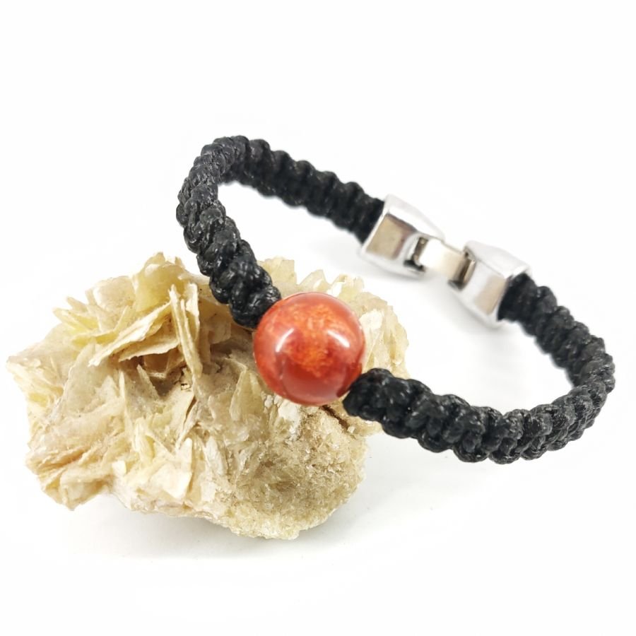 Armband i vävt rep med orange gorgonpärla