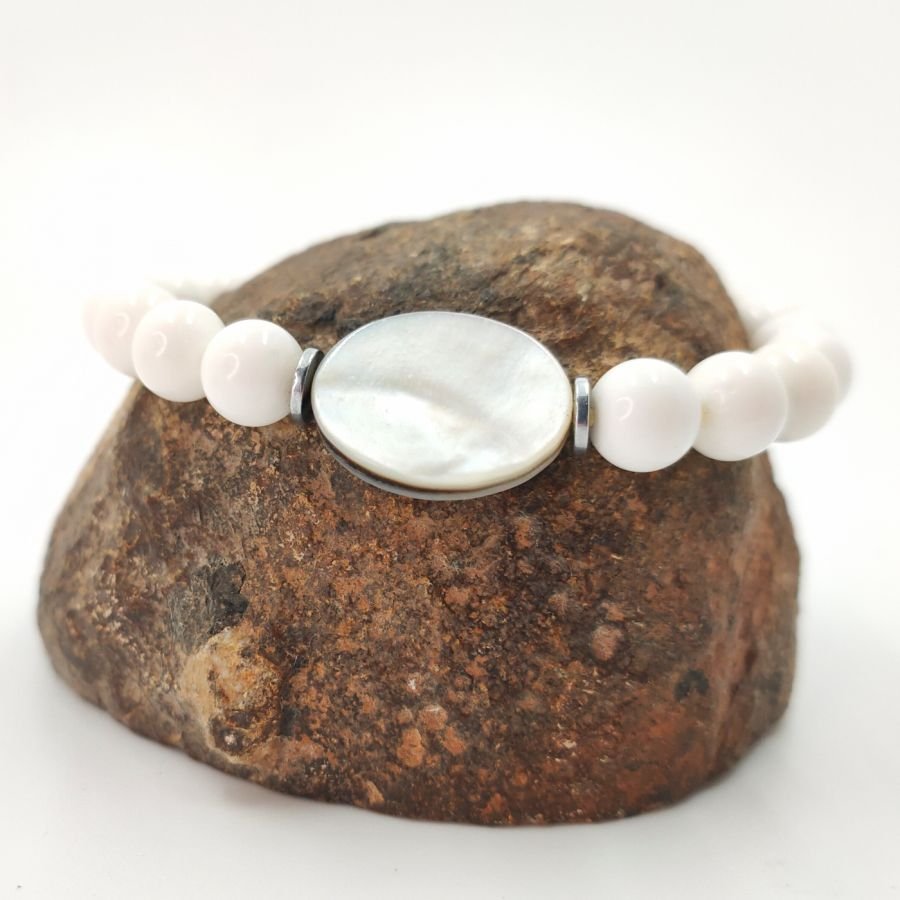 Armband för män i vit snäcka och pärlemor