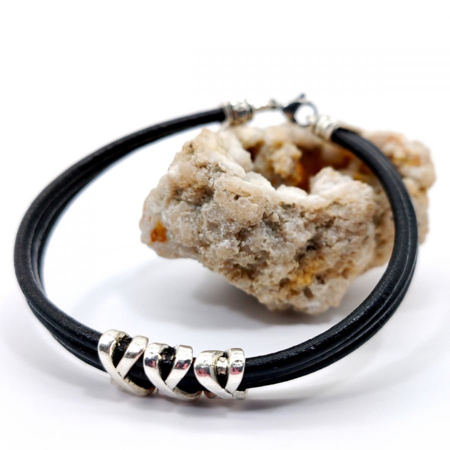 Armband för män svart läder med flera strängar med pärla XXX