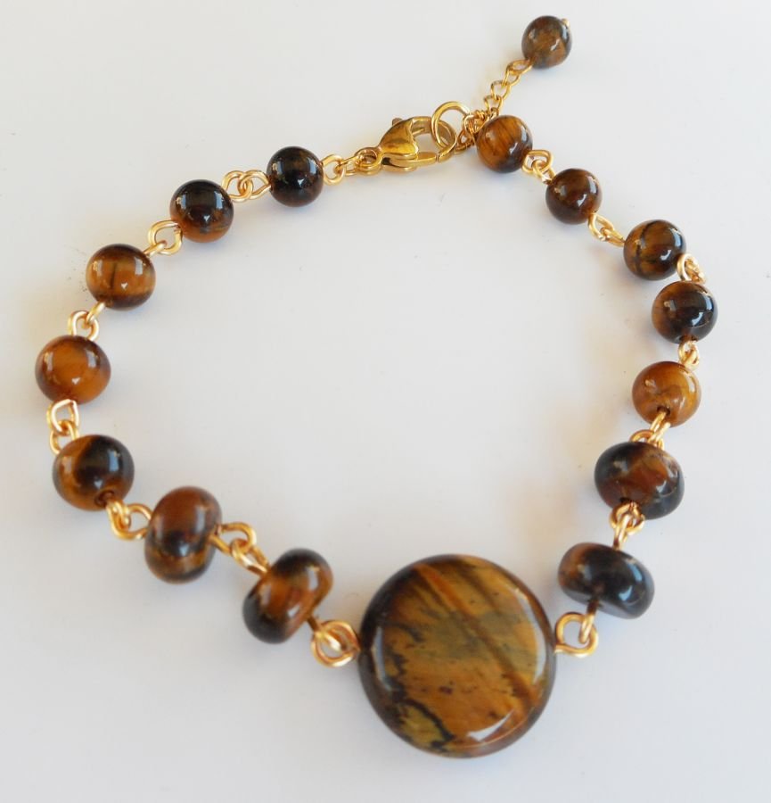 Tiger eye och armband i rostfritt stål
