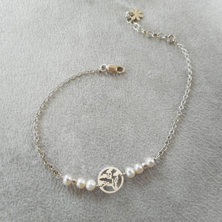 Armband med odlade pärlor och livets träd i silver 925