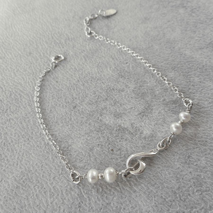 Pärlhalsband med musiknoter i silver 925
