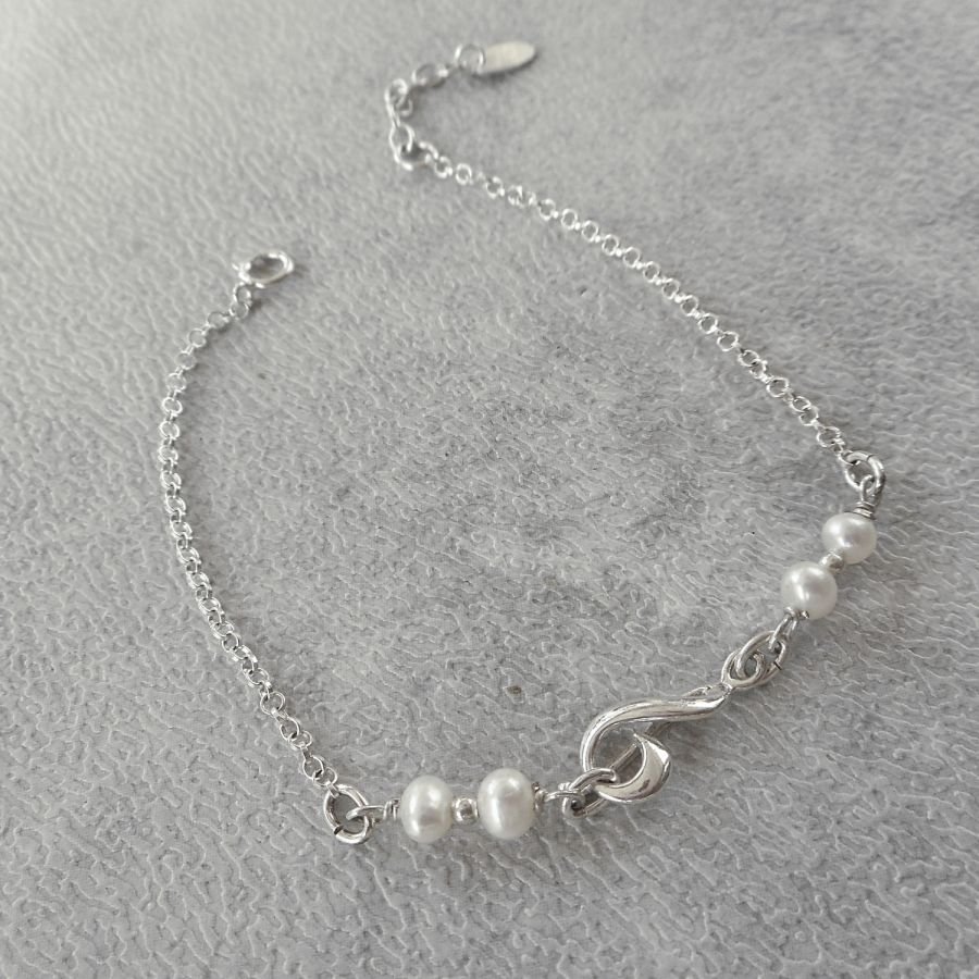 Pärlhalsband med musiknoter i silver 925