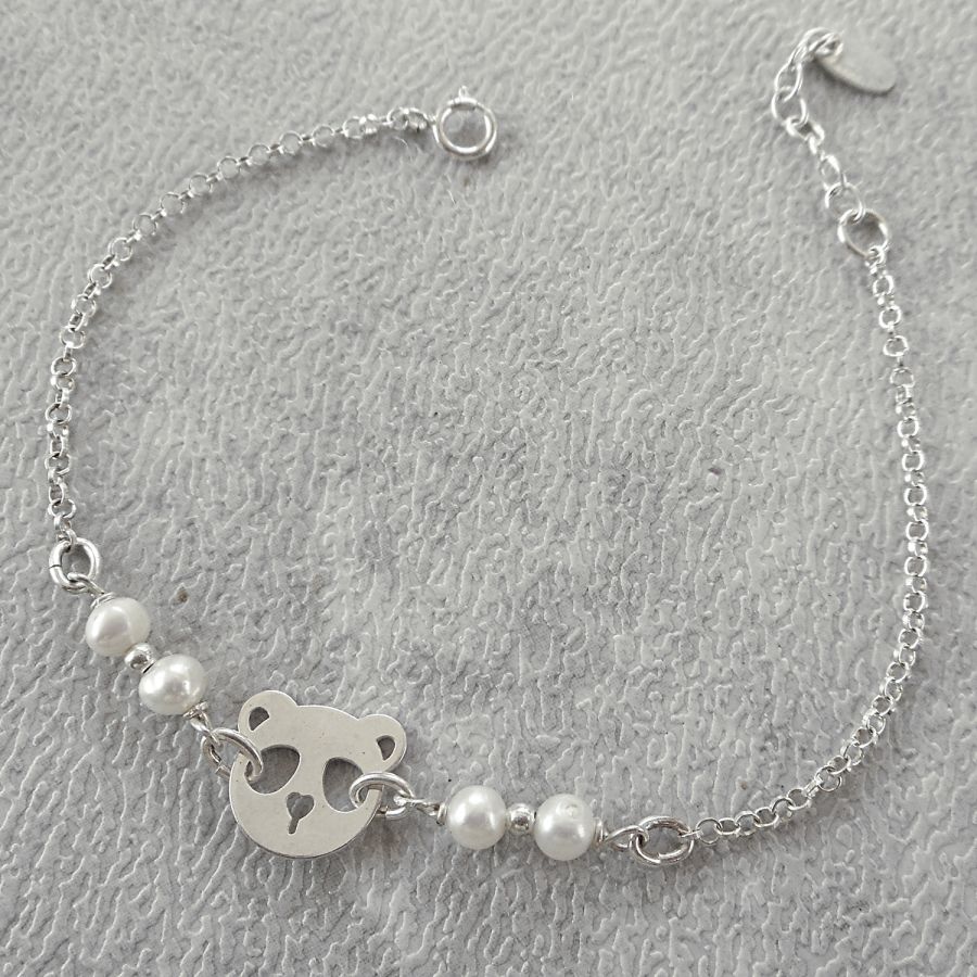 Armband med odlade pärlor och panda i silver 925