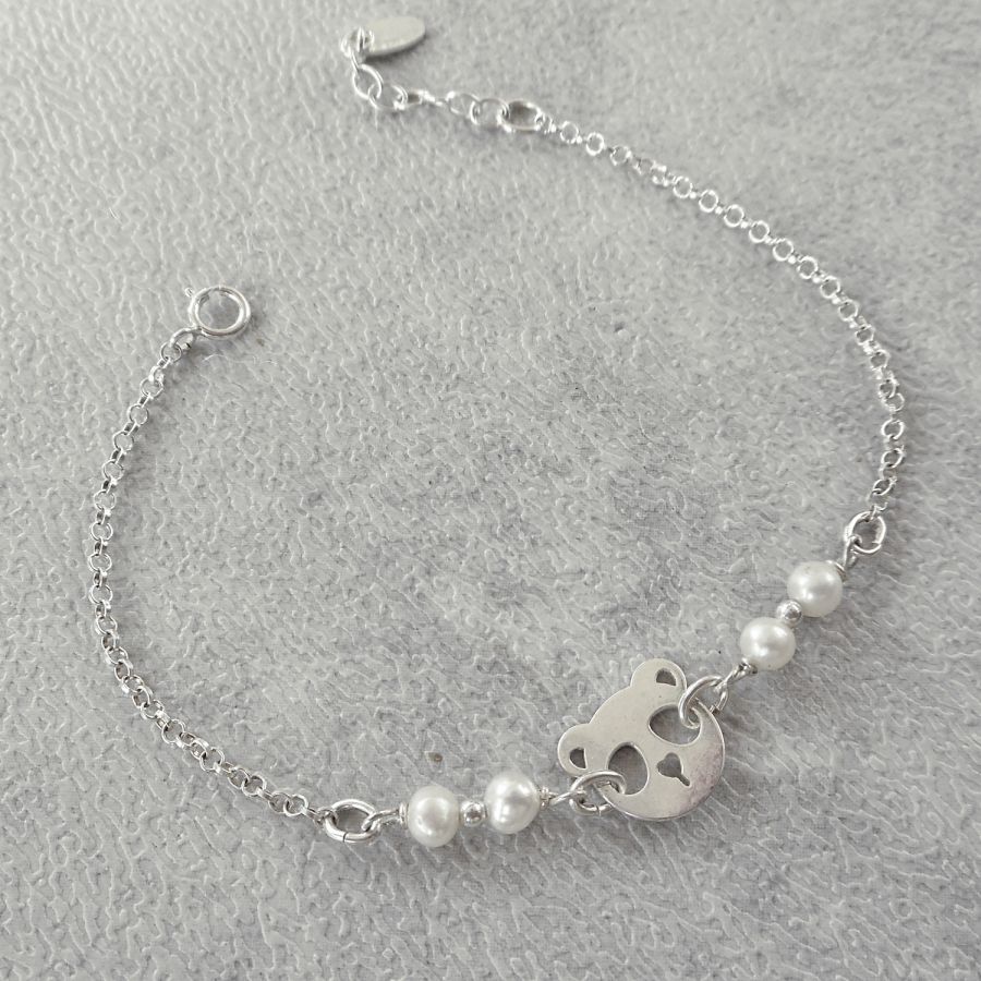 Armband med odlade pärlor och panda i silver 925