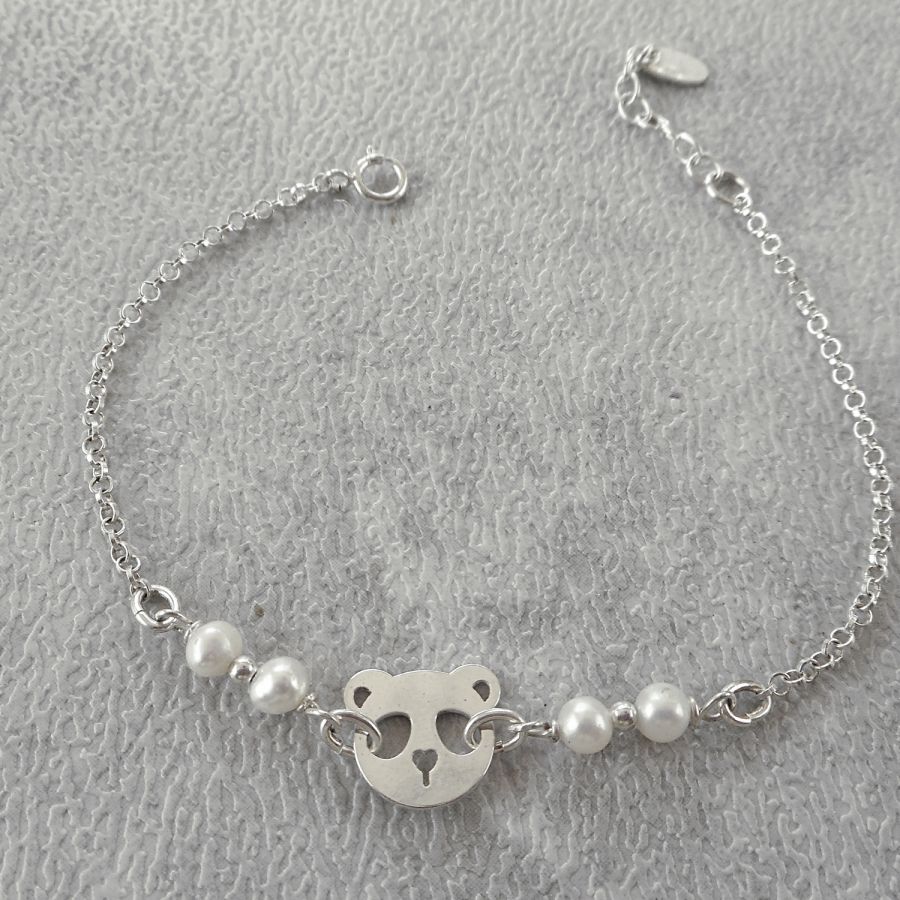 Armband med odlade pärlor och panda i silver 925