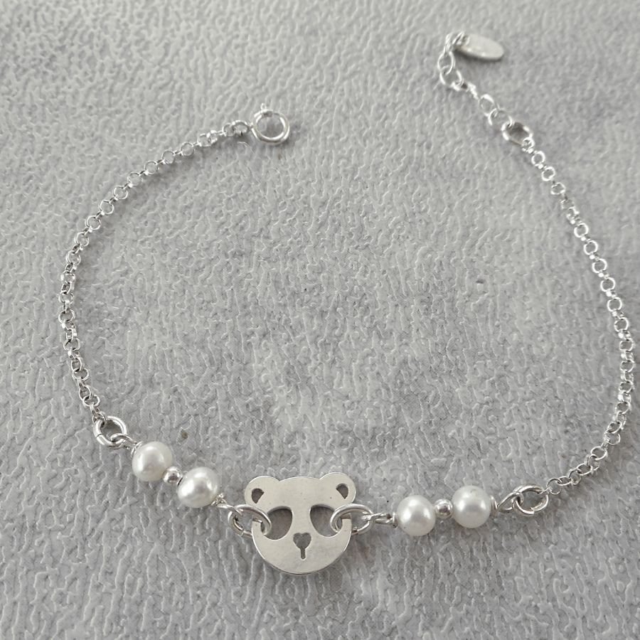 Armband med odlade pärlor och panda i silver 925