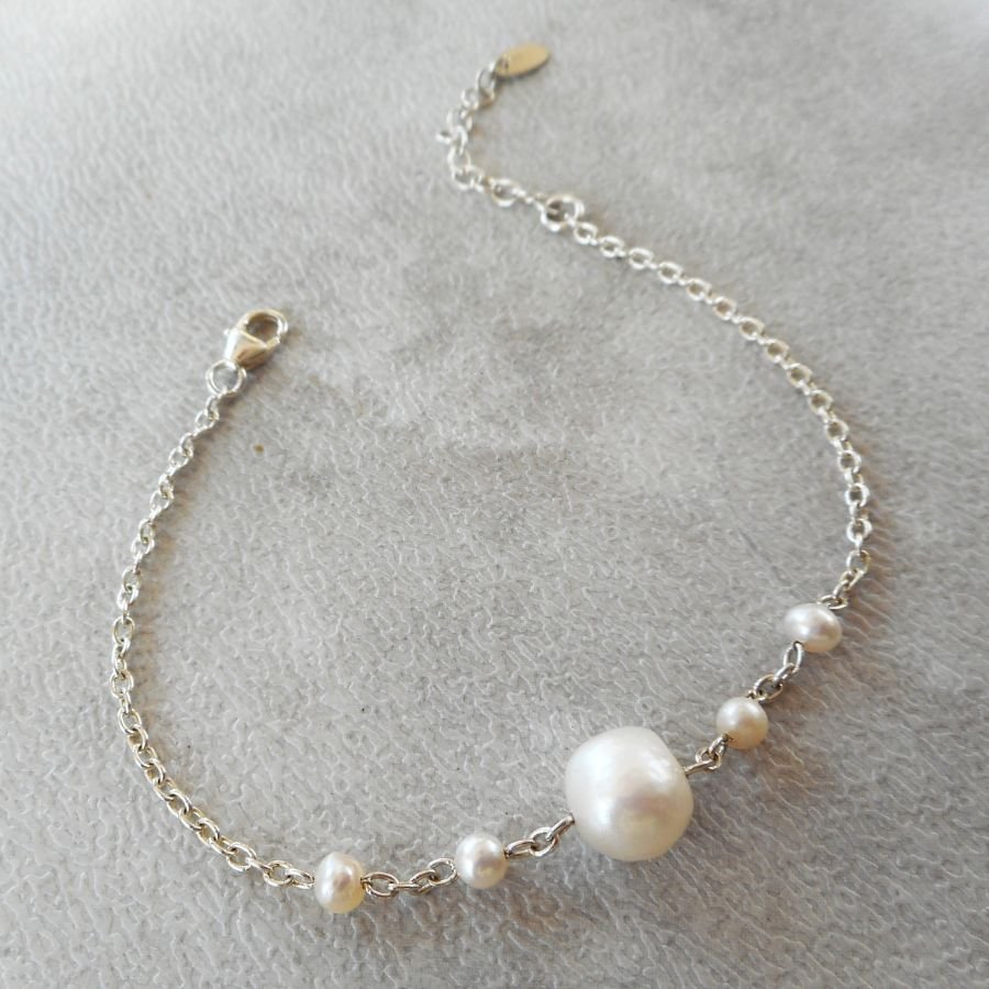 Armband med odlade pärlor på kedja i 925 silver