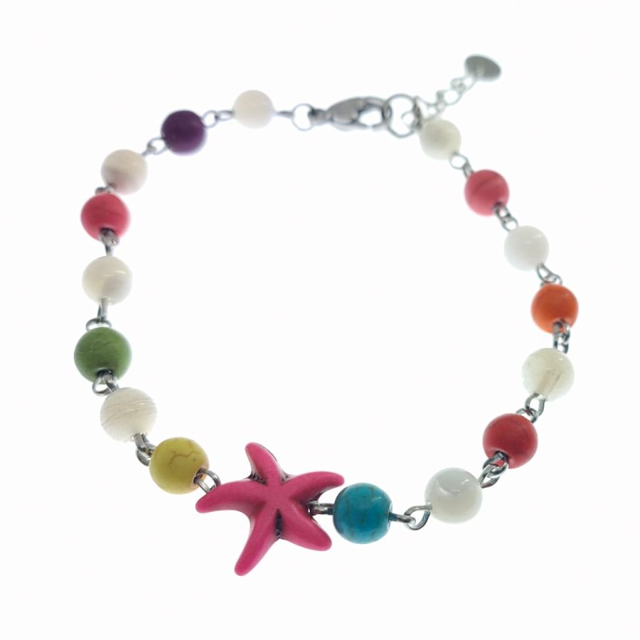 Armband med flerfärgad sten och rosa sjöstjärna