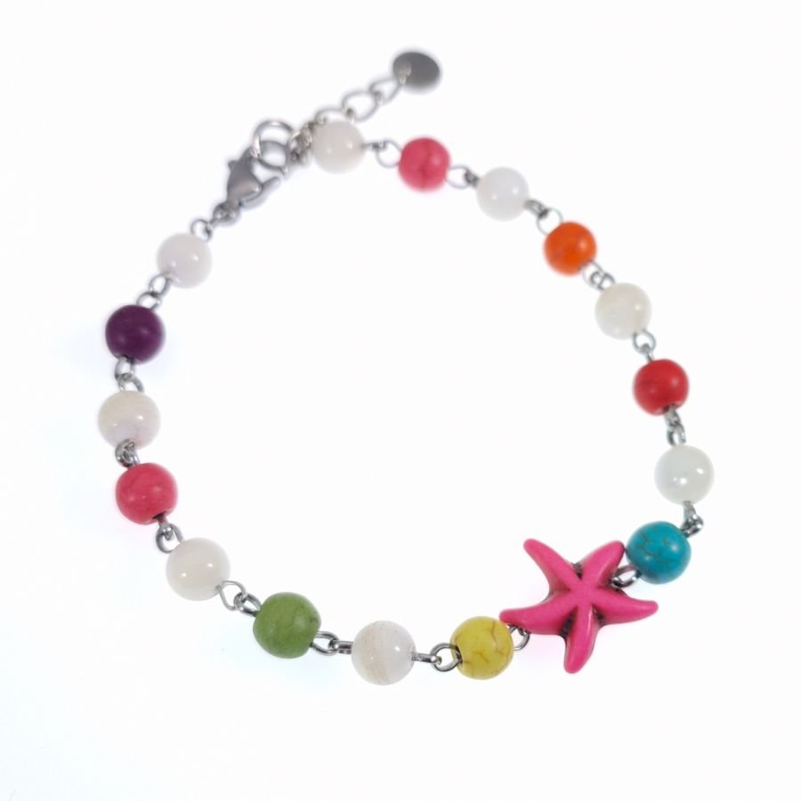 Armband med flerfärgad sten och rosa sjöstjärna