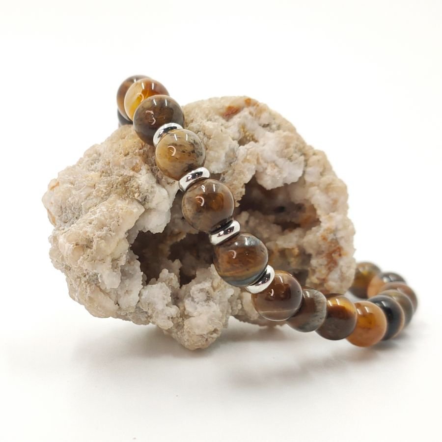 Tiger eye och armband i rostfritt stål för män