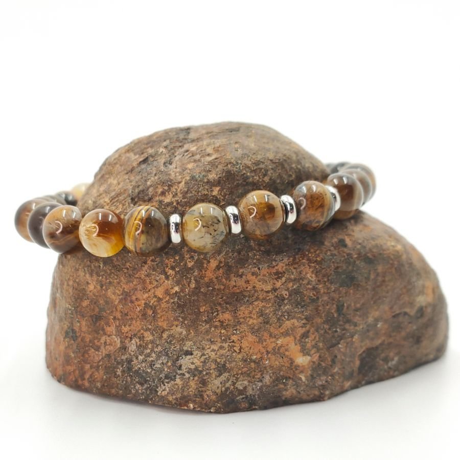 Tiger eye och armband i rostfritt stål för män