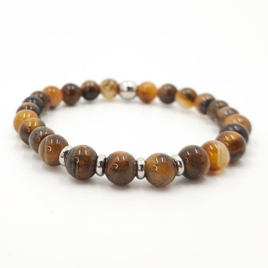 Tiger eye och armband i rostfritt stål för män