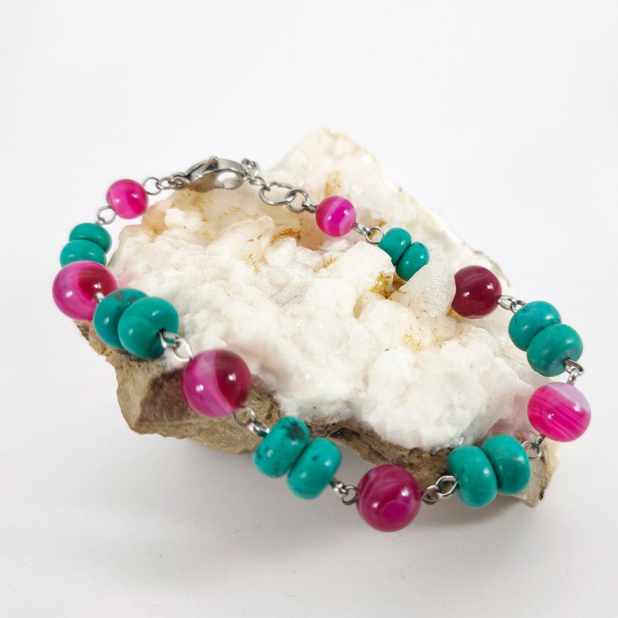 Turkos och fuchsia rosa agat armband