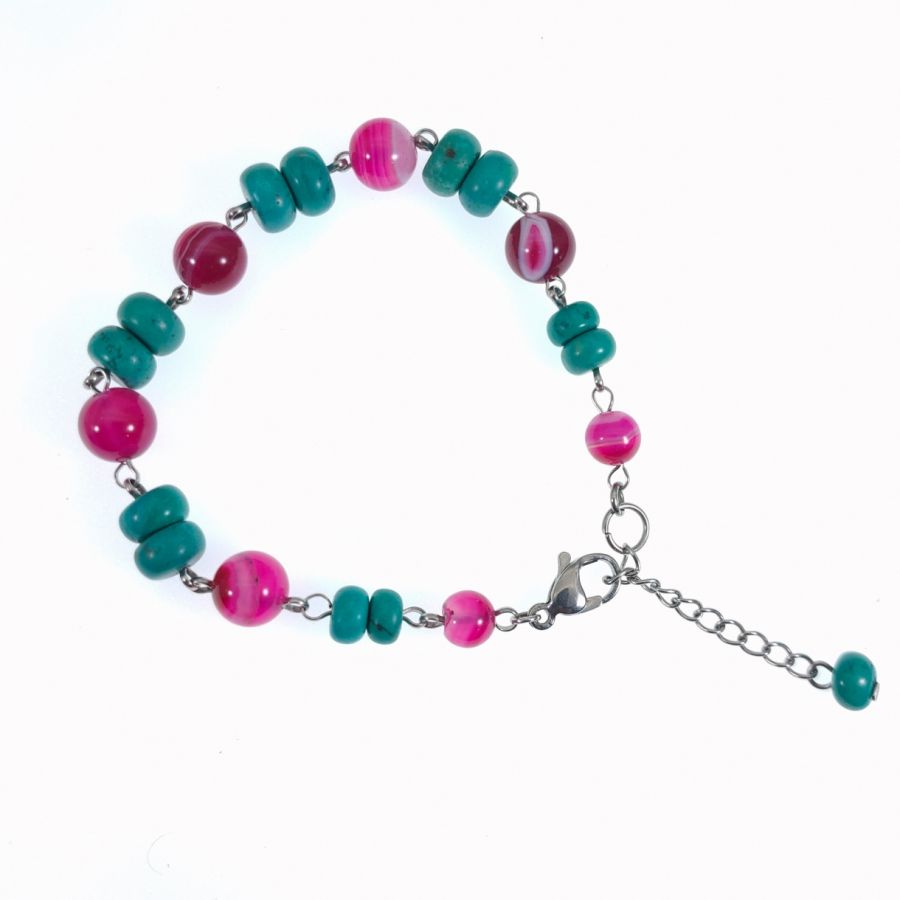 Turkos och fuchsia rosa agat armband