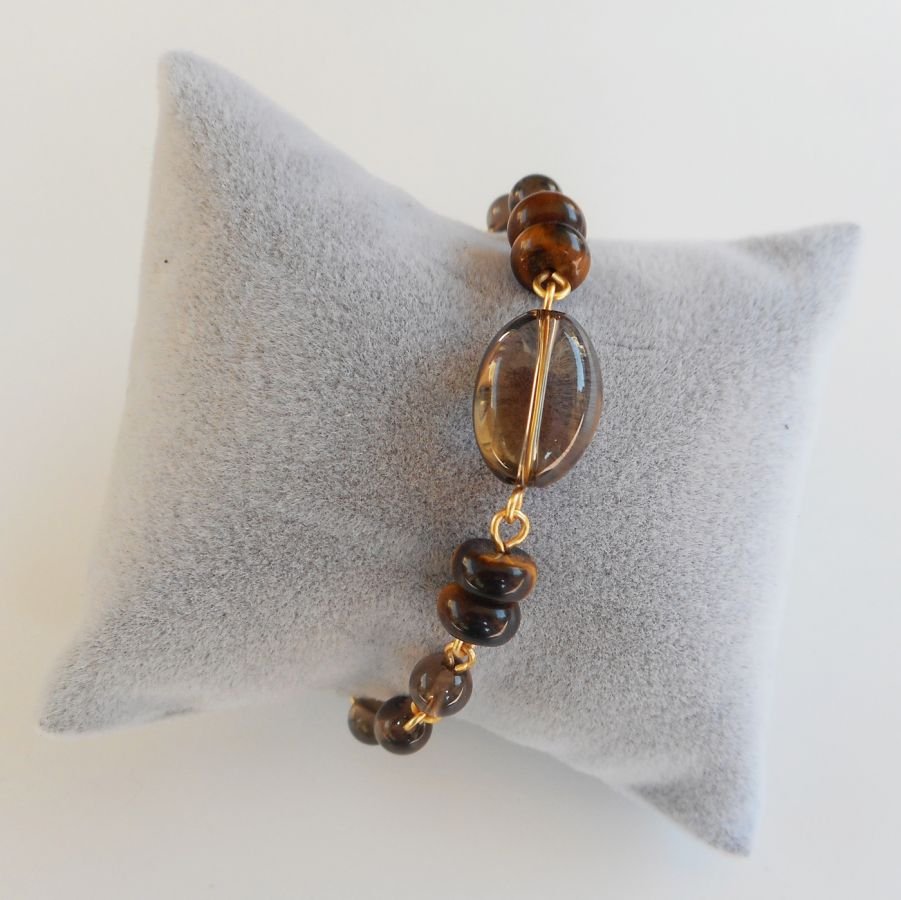 Armband med rökt kvarts och tigeröga