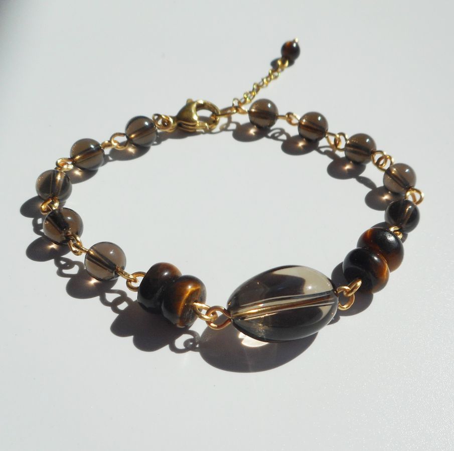Armband med rökt kvarts och tigeröga