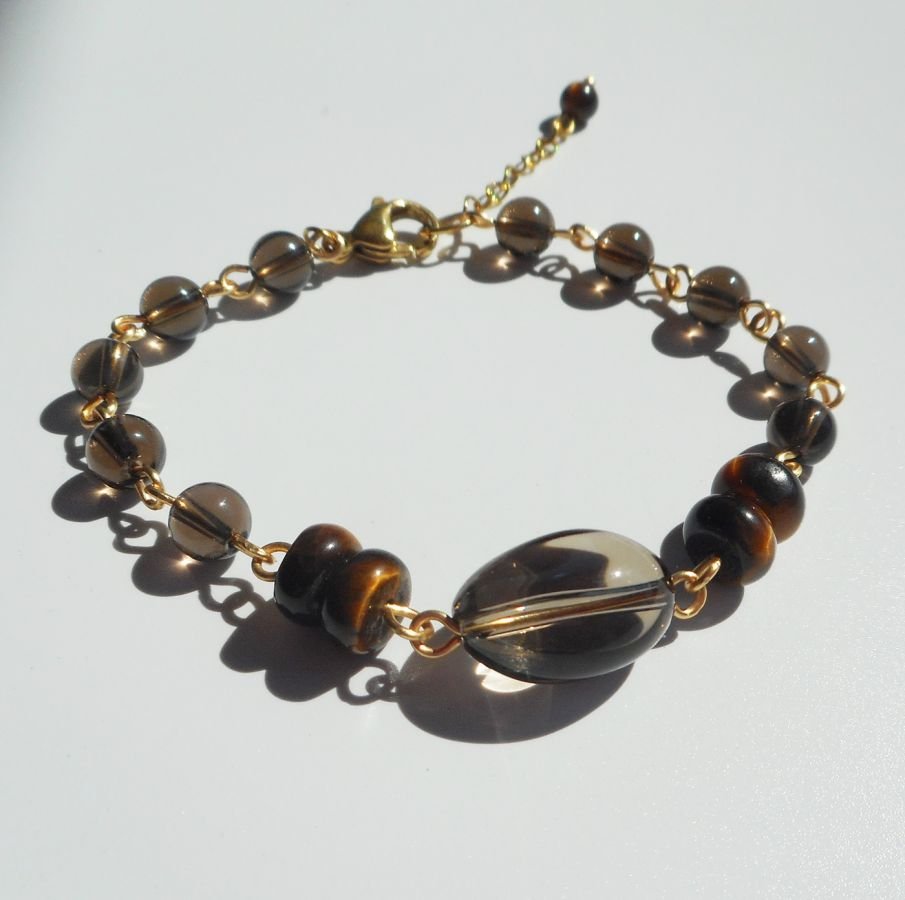 Armband med rökt kvarts och tigeröga