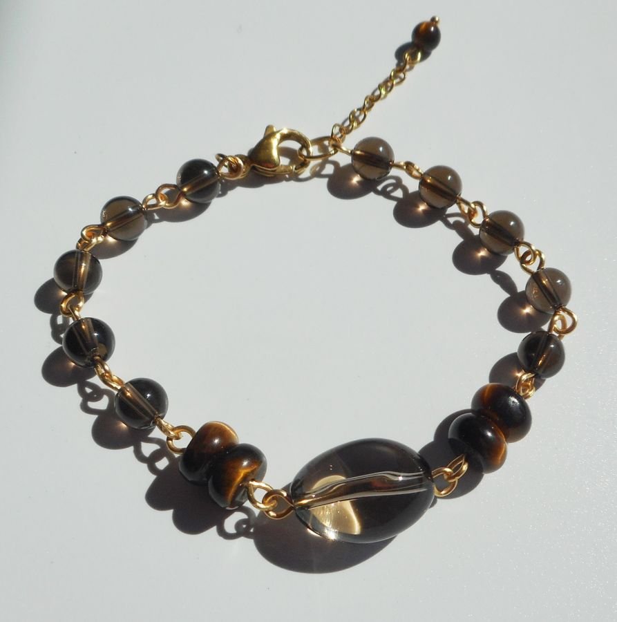 Armband med rökt kvarts och tigeröga