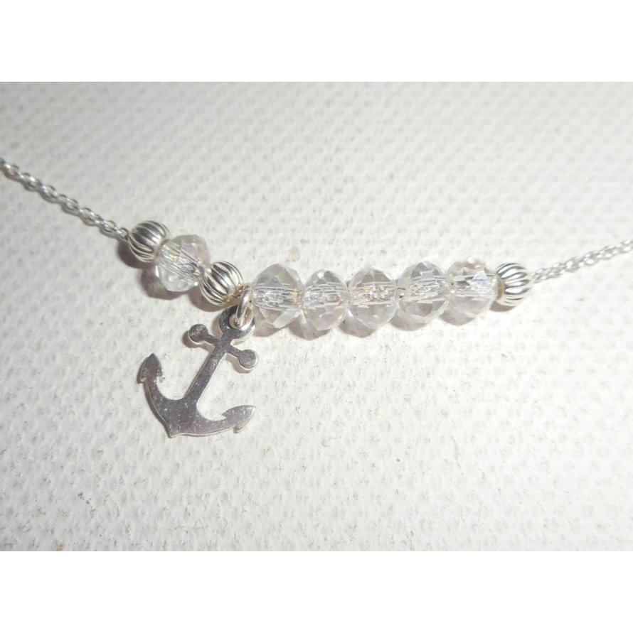 Halsband i 925 silver med ankare och kristallpärlor