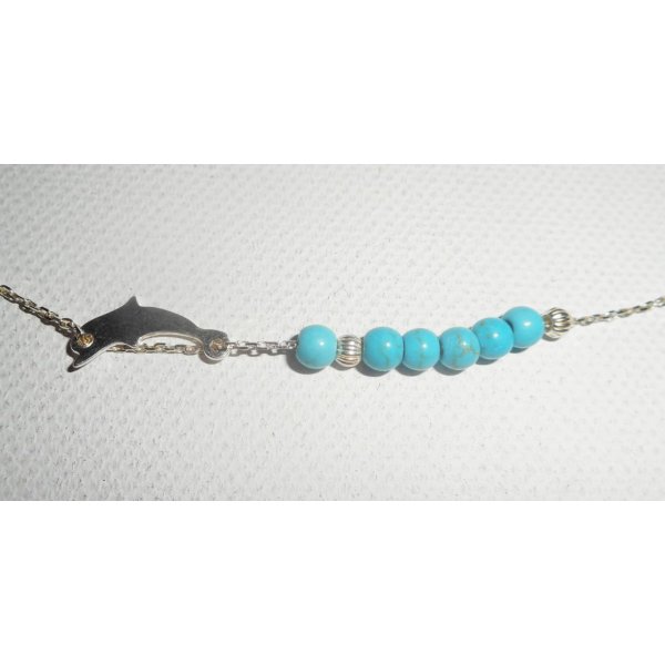 Halsband i 925 silver med liten delfin och turkosa stenar