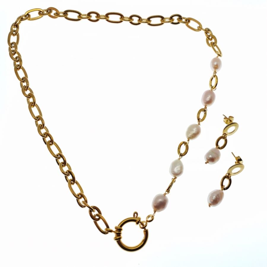  Halsband med stor kedja och barocka kulturpärlor