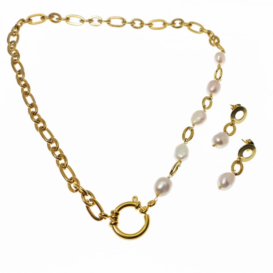 Halsband med stor kedja och barocka kulturpärlor