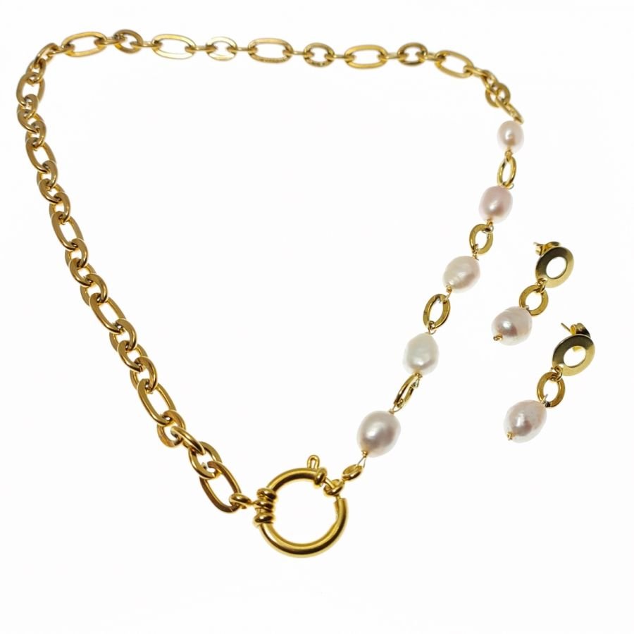  Halsband med stor kedja och barocka kulturpärlor