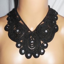 Original stor svart spetsblomma choker halsband med Swarovski kristall