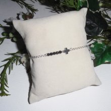 Original kors och hematit stenar armband på 925 silver kedja