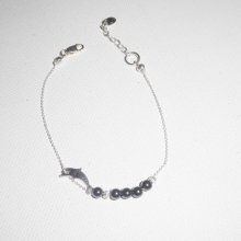 Original delfin och hematit pärlor armband på 925 silver kedja