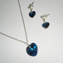 Set Swarovski crystal blått hjärta hängande på 925 silverkedja